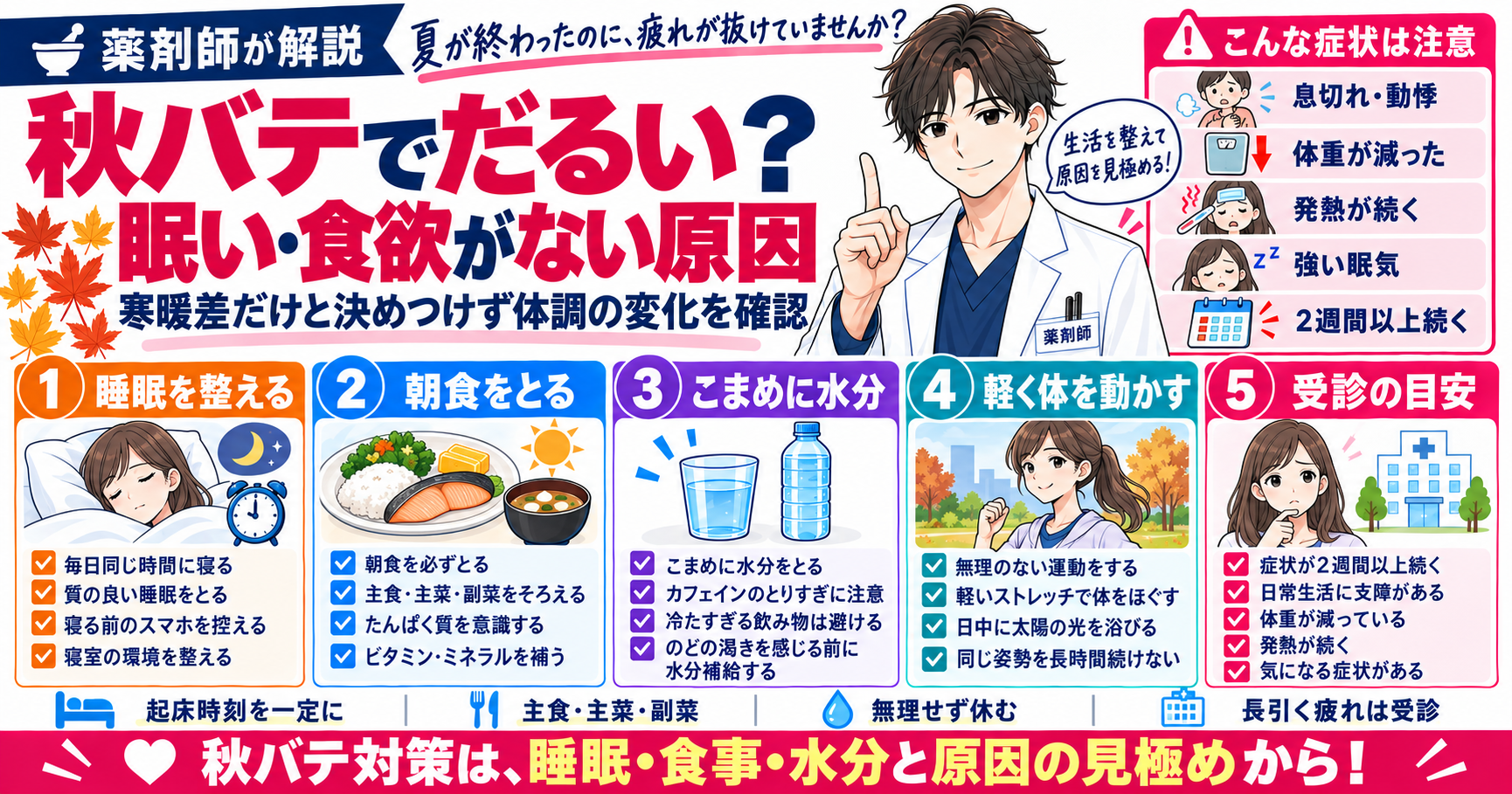 秋バテでだるい・眠い・食欲がない？薬剤師が原因と回復のコツ・受診目安を解説