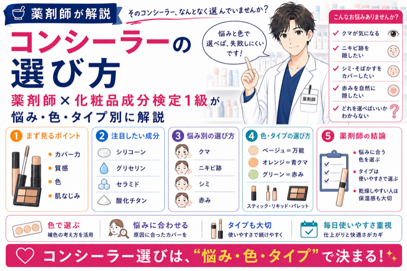 コンシーラーの選び方｜薬剤師×化粧品成分検定1級が悩み・色・タイプ別に解説