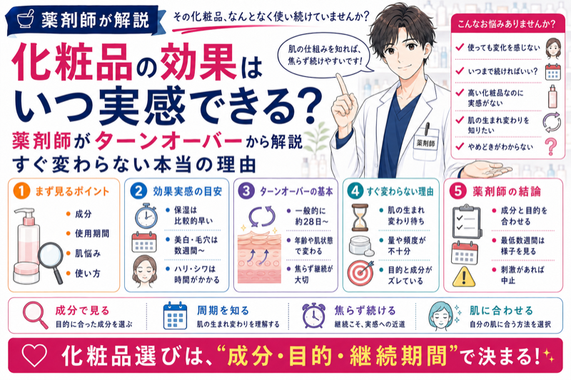化粧品の効果はいつ実感できる？薬剤師がターンオーバーから解説｜すぐ変わらない本当の理由