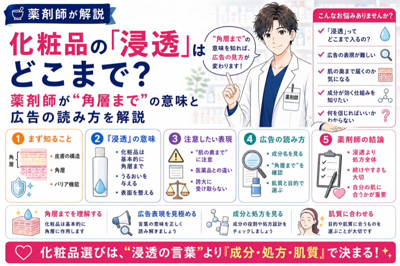 化粧品の「浸透」はどこまで？薬剤師が“角層まで”の意味と広告の読み方を解説