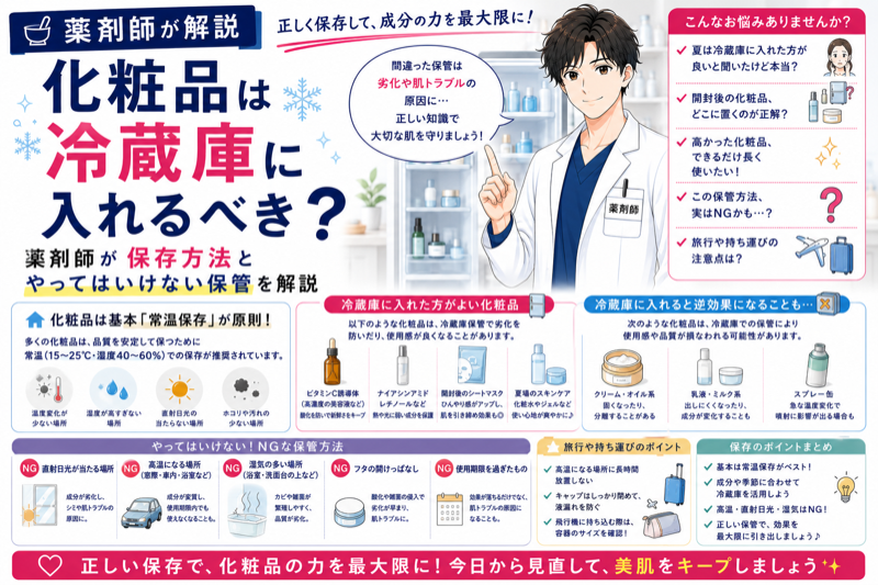 化粧品は冷蔵庫に入れるべき？薬剤師が保存方法とやってはいけない保管を解説