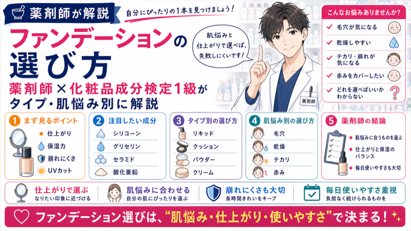 ファンデーションの選び方｜薬剤師×化粧品成分検定1級がタイプ・肌悩み別に解説