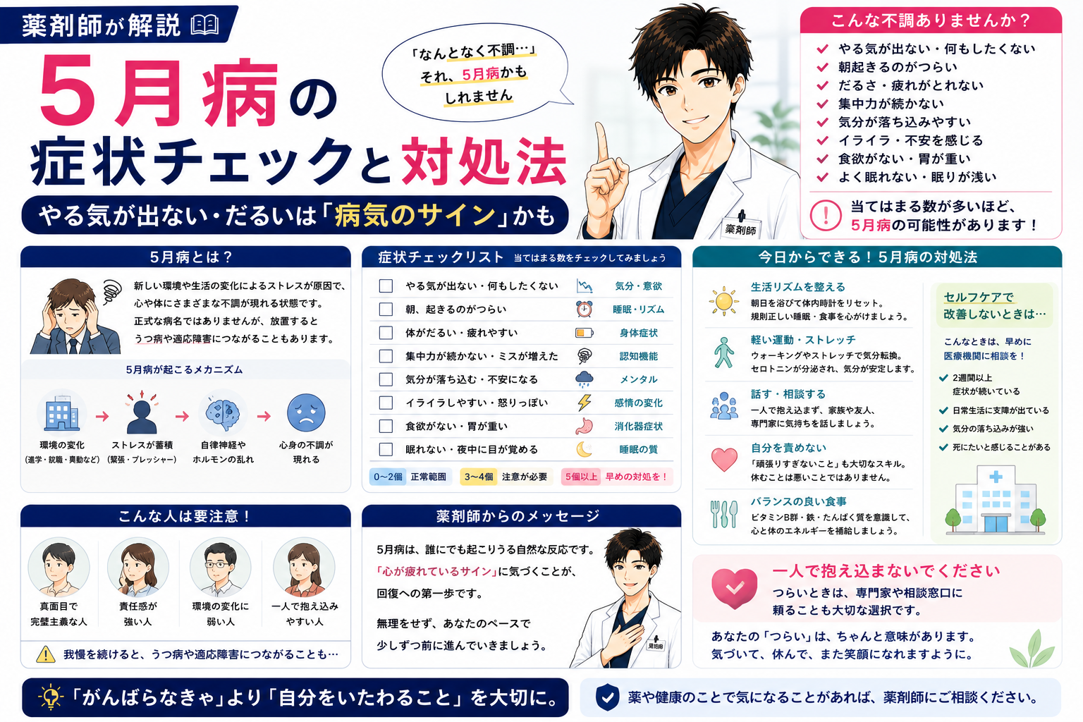 【薬剤師が解説】5月病の症状チェックと対処法｜やる気が出ない・だるいは「病気のサイン」かも