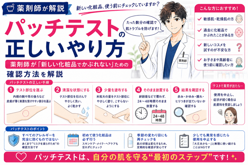 パッチテストの正しいやり方｜薬剤師が「新しい化粧品でかぶれない」ための確認方法を解説
