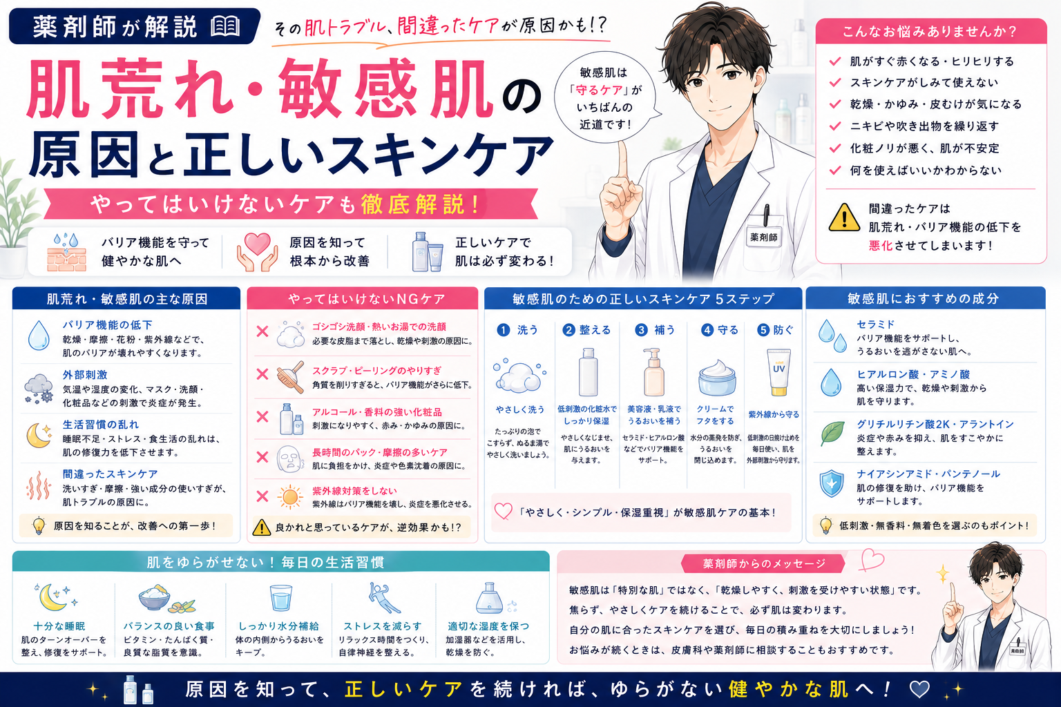 【薬剤師が解説】肌荒れ・敏感肌の原因と正しいスキンケア｜やってはいけないケアも徹底解説