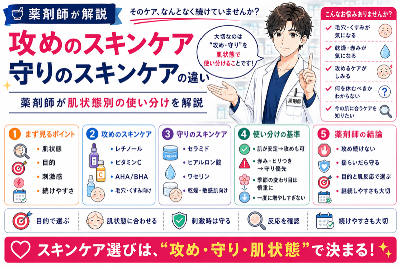 攻めのスキンケアと守りのスキンケアの違い｜薬剤師が肌状態別の使い分けを解説