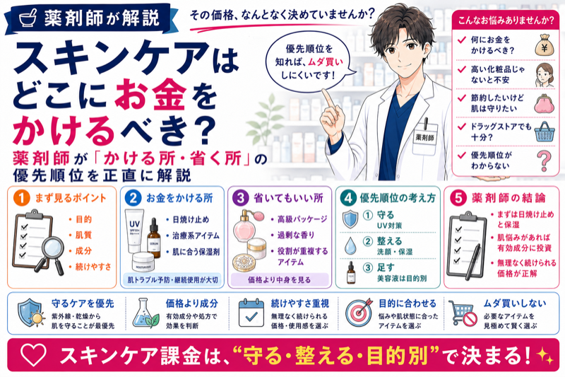 スキンケアはどこにお金をかけるべき？薬剤師が「かける所・省く所」の優先順位を正直に解説