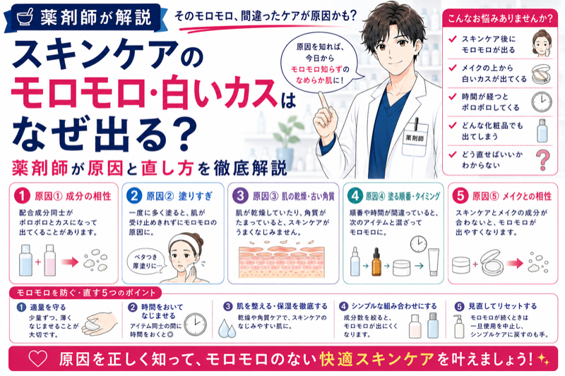 スキンケアのモロモロ・白いカスはなぜ出る？薬剤師が原因と直し方を解説