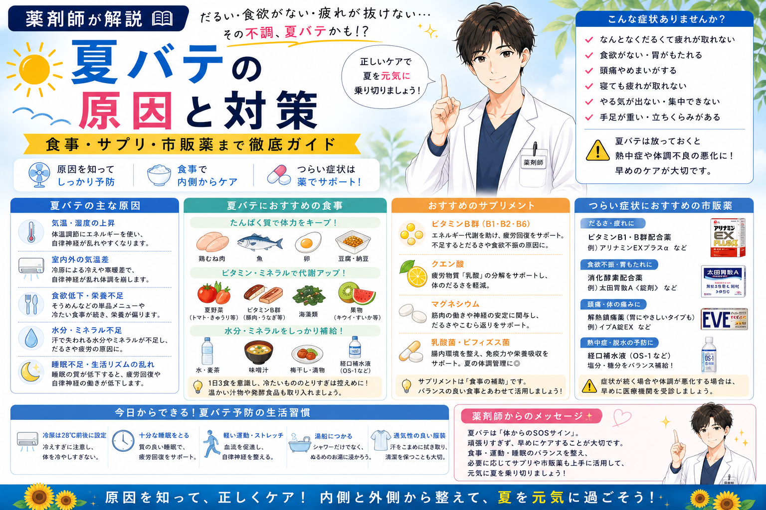 【薬剤師が解説】夏バテの原因と対策｜食事・サプリ・市販薬まで徹底ガイド