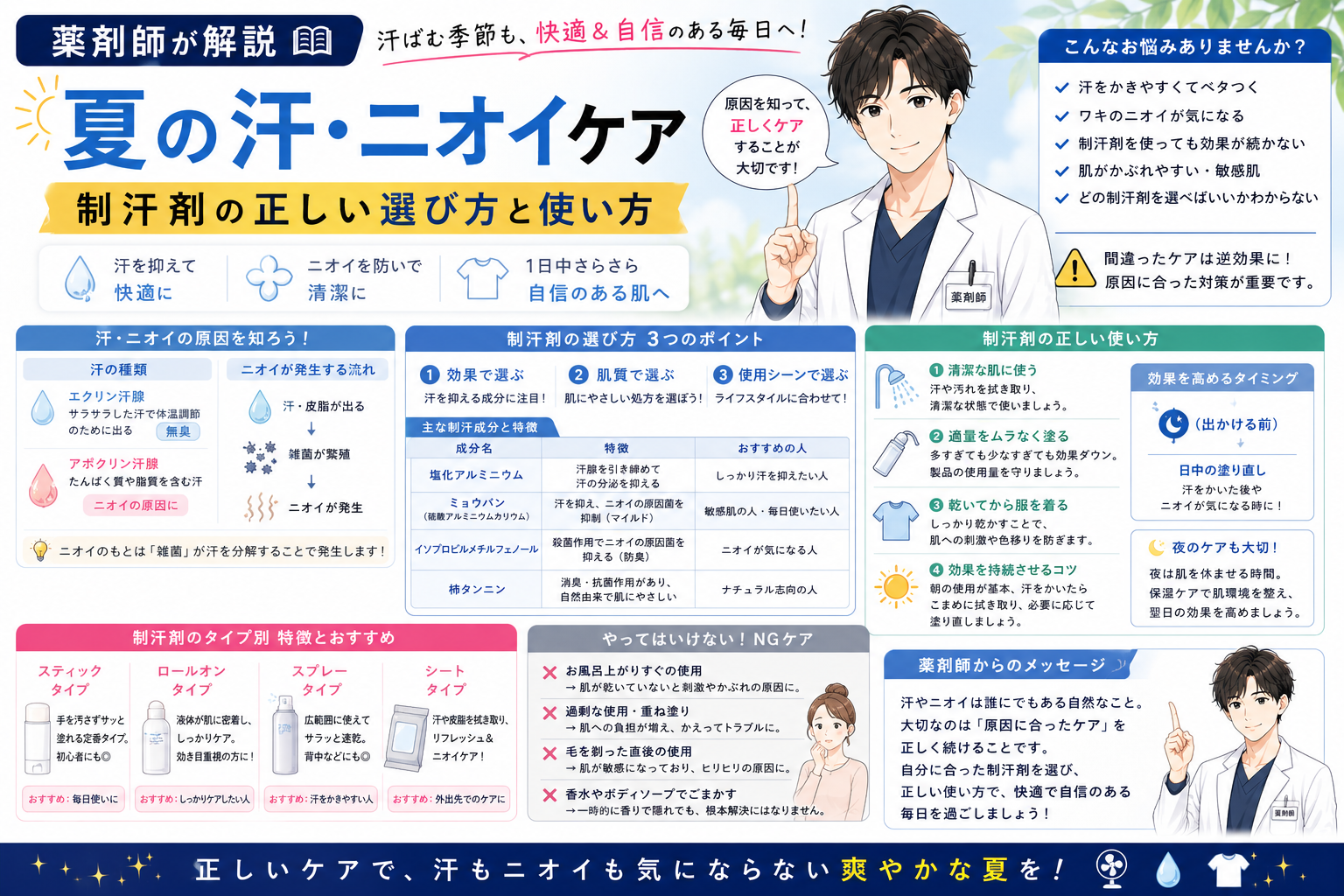 【薬剤師が解説】夏の汗・ニオイケア｜制汗剤の正しい選び方と使い方