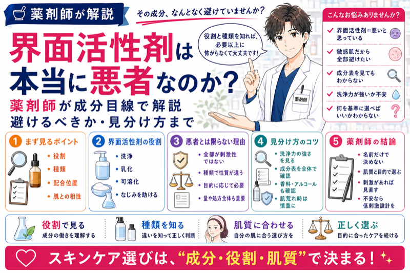 界面活性剤は本当に悪者なのか？薬剤師が成分目線で解説｜避けるべきか見分け方まで